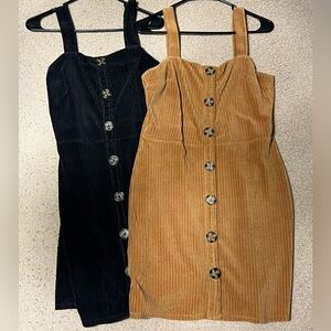 No Boundaries Button-Front Ribbed Dress Bundle – Black & Brown (Size L / 11–13)